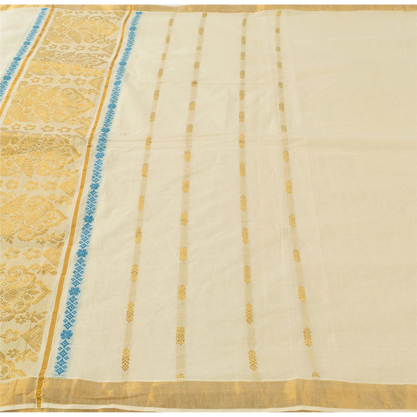 Sanskriti Vintage Ivory Sarees Pure Cotton Woven Premium Sari 6+yrd Craft Fabric