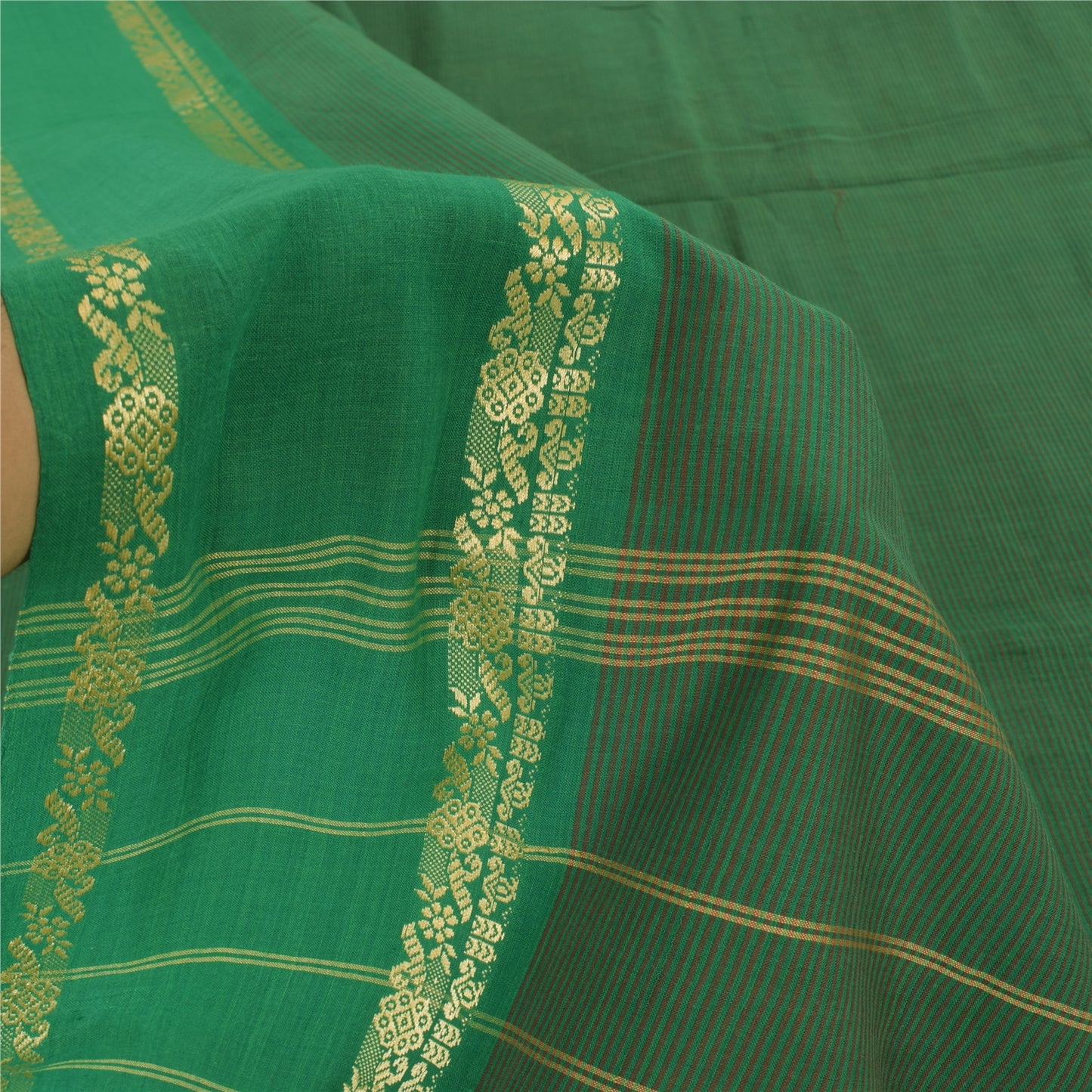 Sanskriti Vintage Green Sarees Pure Cotton Woven Premium Sari 5+yd Craft Fabric