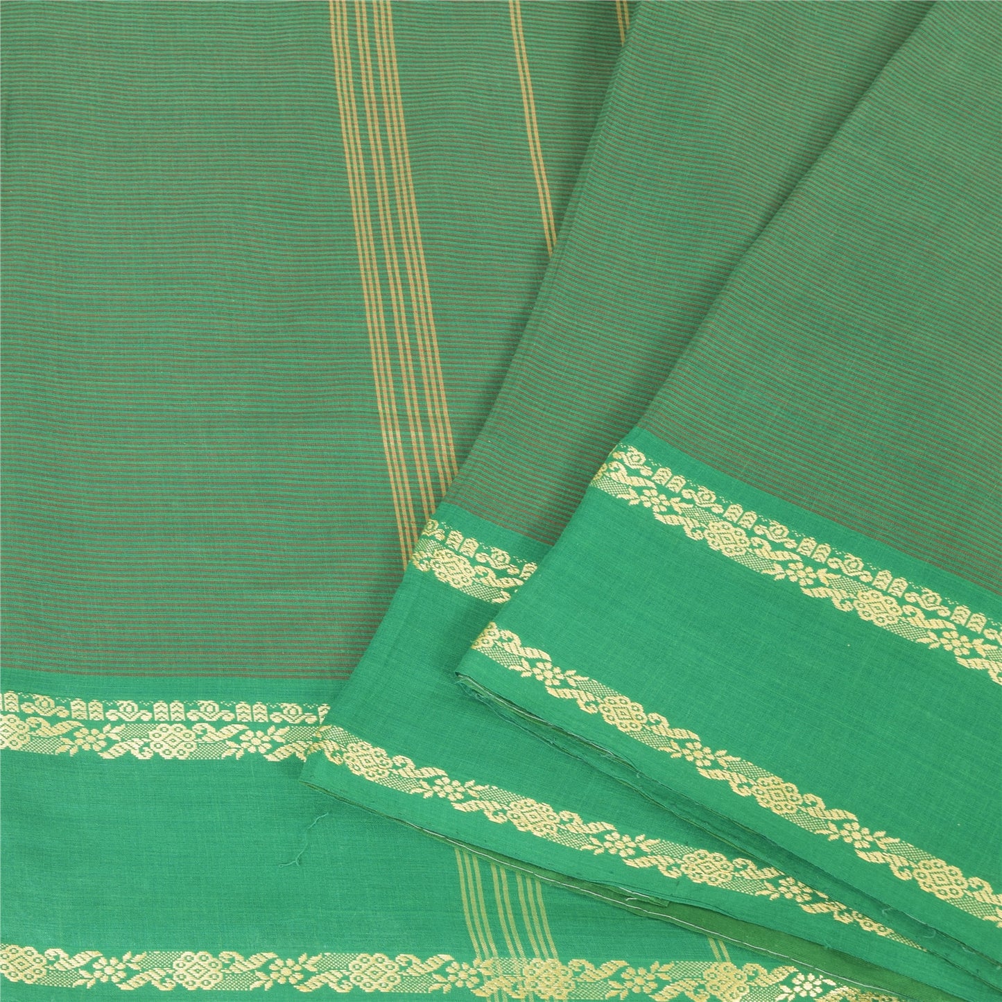 Sanskriti Vintage Green Sarees Pure Cotton Woven Premium Sari 5+yd Craft Fabric