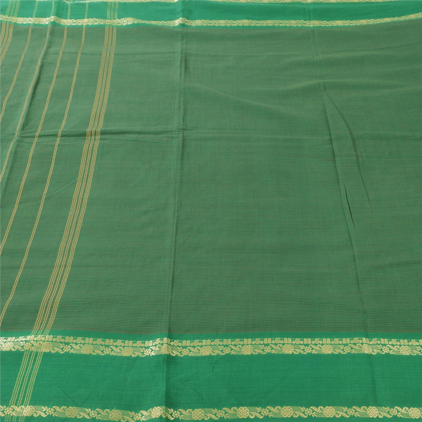 Sanskriti Vintage Green Sarees Pure Cotton Woven Premium Sari 5+yd Craft Fabric