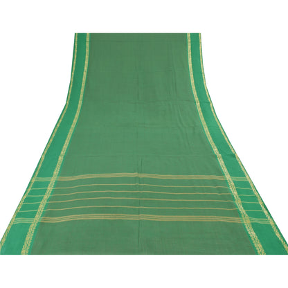 Sanskriti Vintage Green Sarees Pure Cotton Woven Premium Sari 5+yd Craft Fabric