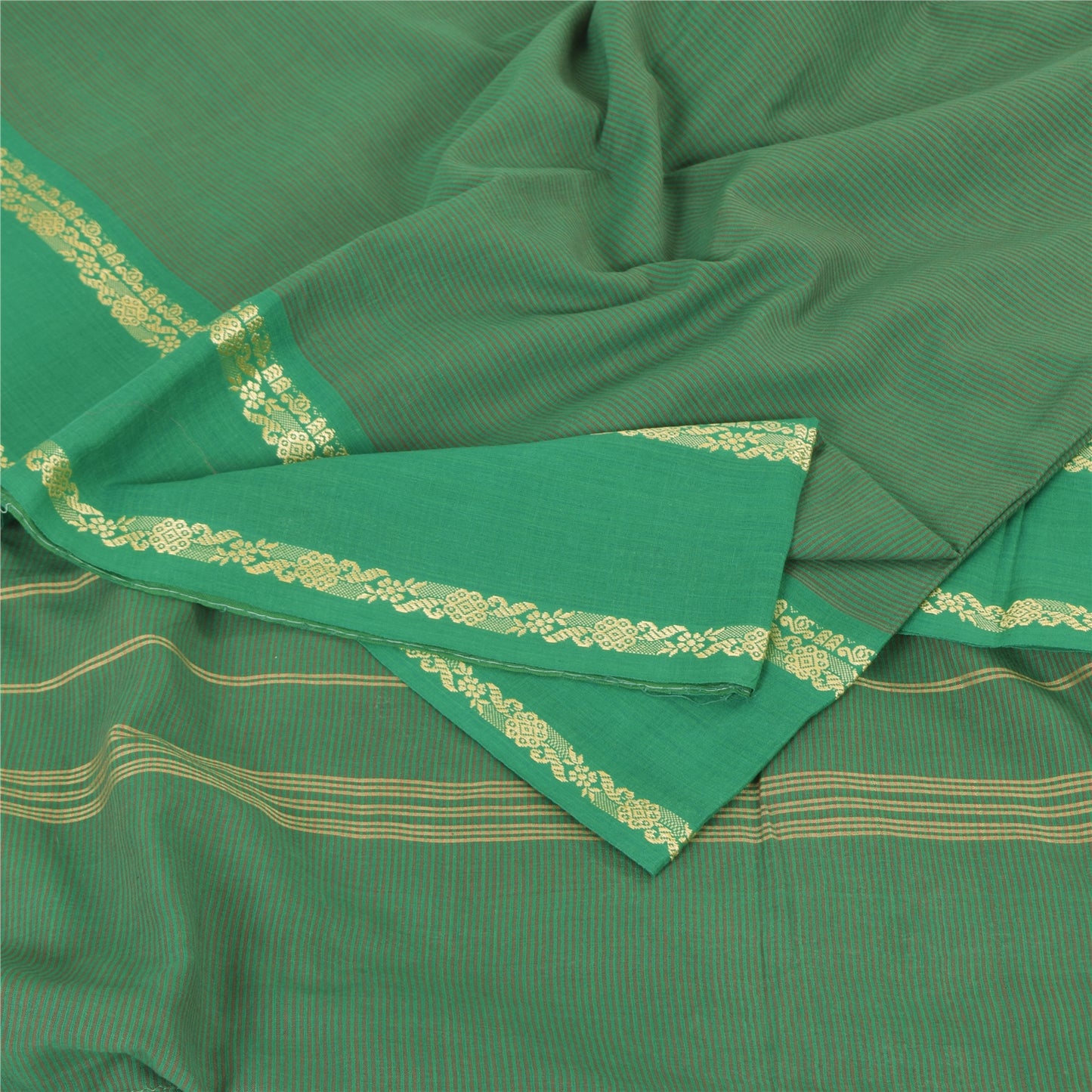 Sanskriti Vintage Green Sarees Pure Cotton Woven Premium Sari 5+yd Craft Fabric