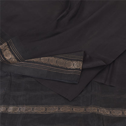 Sanskriti Vintage Indian Black Sarees Pure Silk Woven Premium Sari Craft Fabric