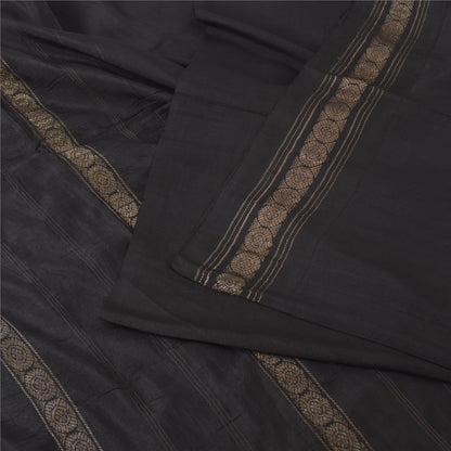 Sanskriti Vintage Indian Black Sarees Pure Silk Woven Premium Sari Craft Fabric