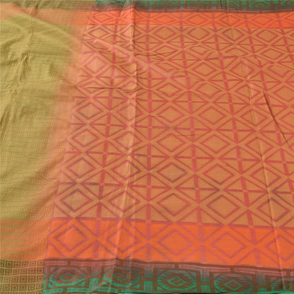 Sanskriti Vintage Green/Orange Sarees Pure Silk Woven Premium Sari Craft Fabric