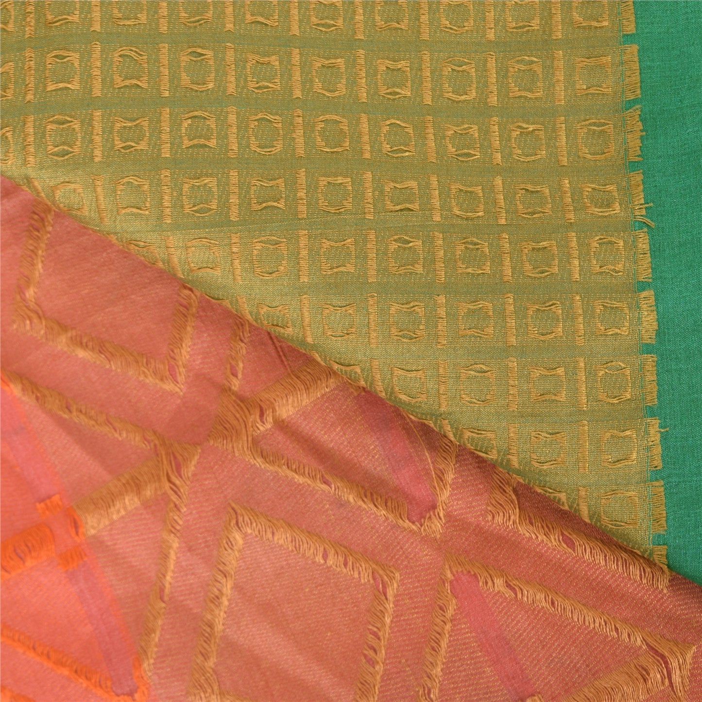 Sanskriti Vintage Green/Orange Sarees Pure Silk Woven Premium Sari Craft Fabric