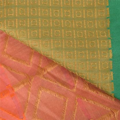 Sanskriti Vintage Green/Orange Sarees Pure Silk Woven Premium Sari Craft Fabric