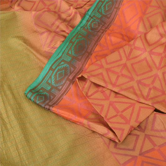 Sanskriti Vintage Green/Orange Sarees Pure Silk Woven Premium Sari Craft Fabric