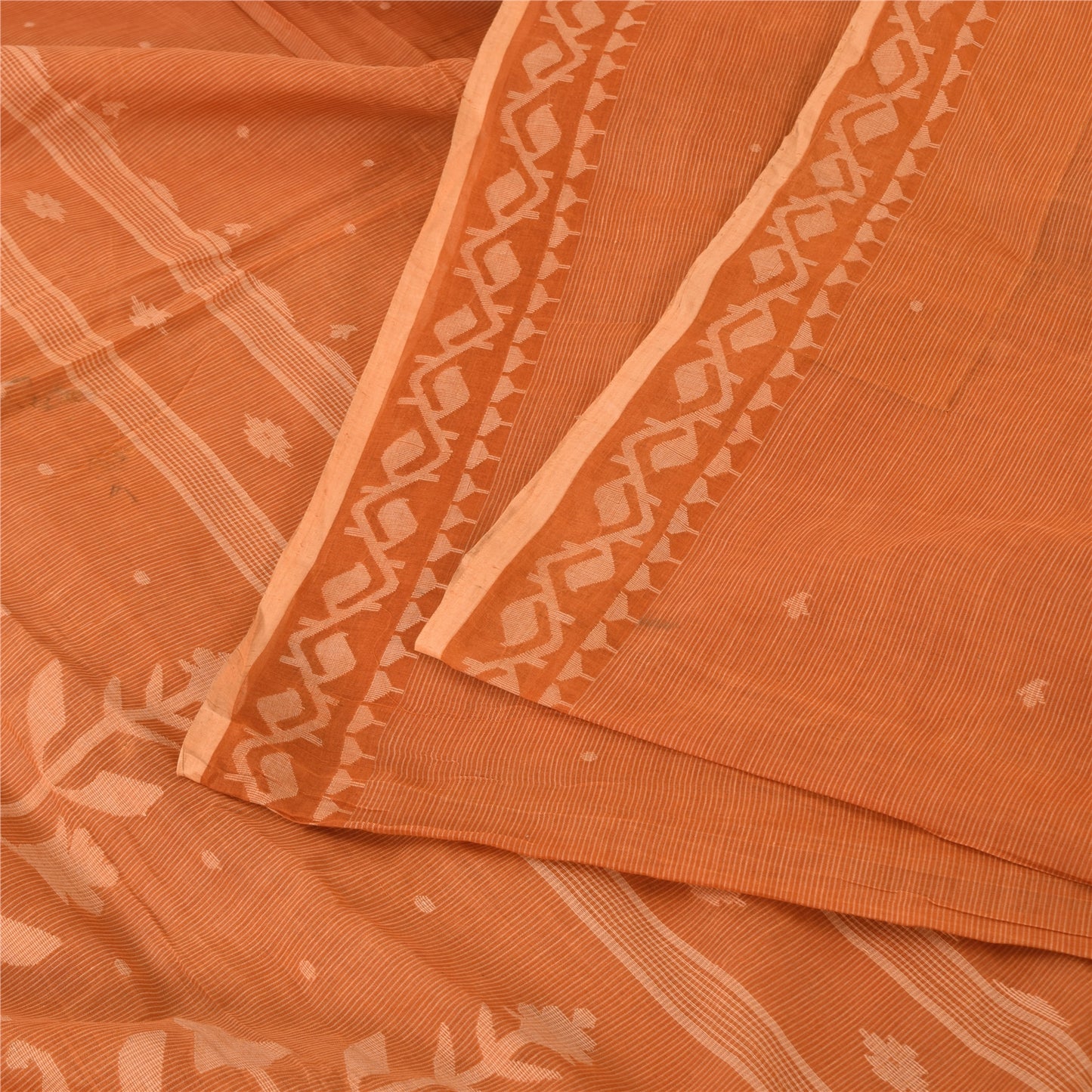 Sanskriti Vintage Orange Sarees Pure Cotton Woven Premium Sari 5+yd Craft Fabric