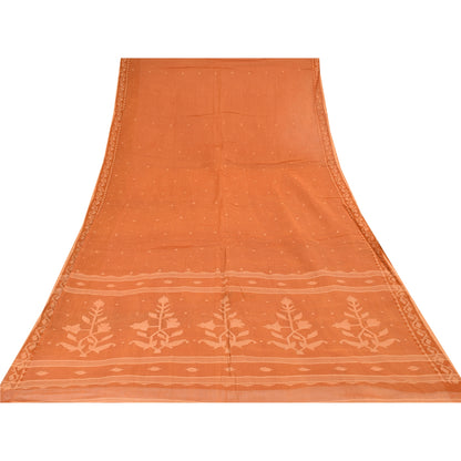 Sanskriti Vintage Orange Sarees Pure Cotton Woven Premium Sari 5+yd Craft Fabric