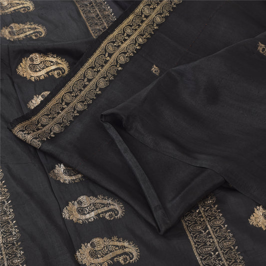 Sanskriti Vintage Indian Black Sarees Pure Silk Woven Premium Sari Craft Fabric