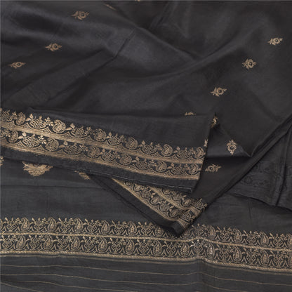 Sanskriti Vintage Indian Black Sarees Pure Silk Woven Premium Sari Craft Fabric