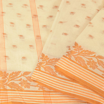 Sanskriti Vintage Ivory Sarees Pure Cotton Woven Premium Sari 5+ yd Craft Fabric