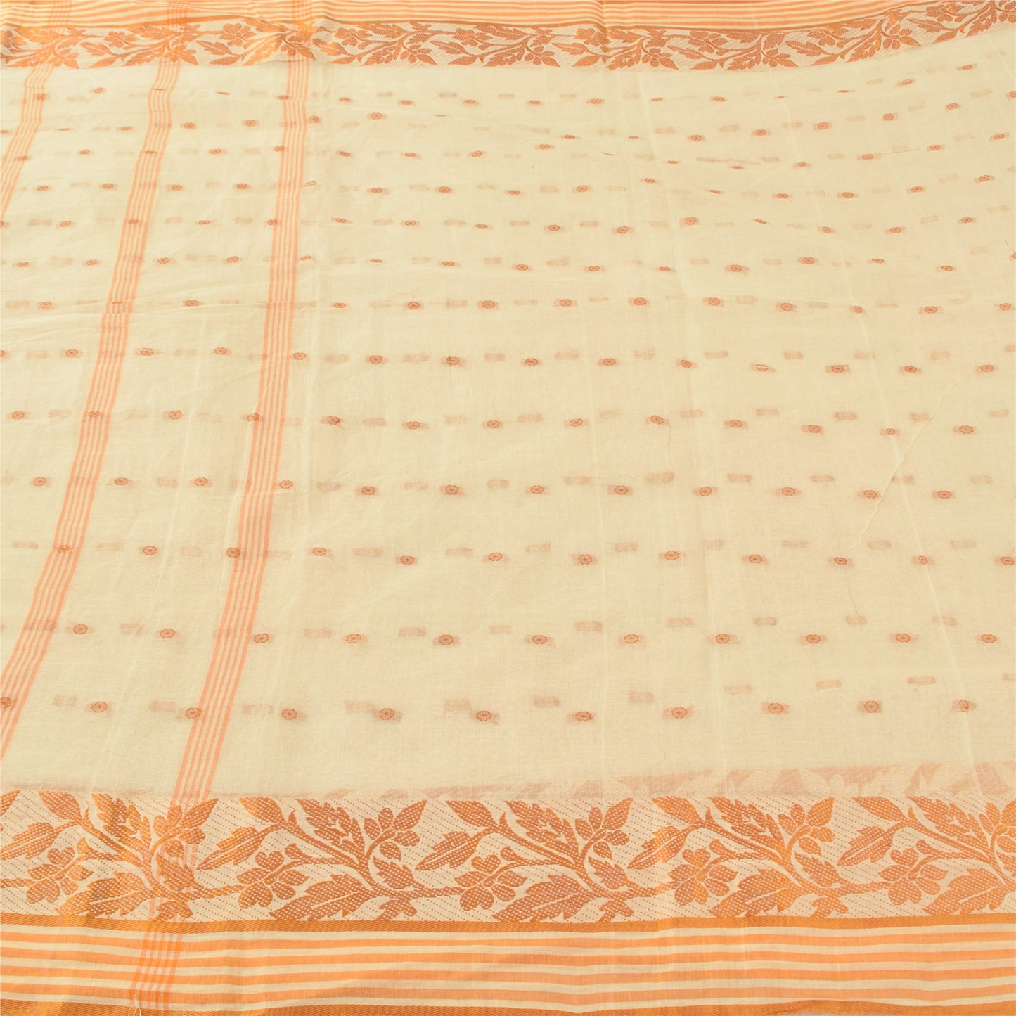 Sanskriti Vintage Ivory Sarees Pure Cotton Woven Premium Sari 5+ yd Craft Fabric