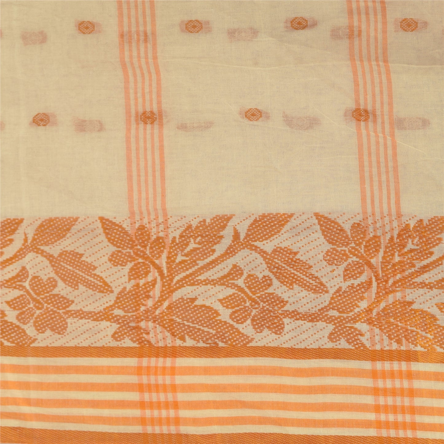 Sanskriti Vintage Ivory Sarees Pure Cotton Woven Premium Sari 5+ yd Craft Fabric