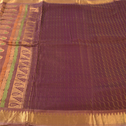 Sanskriti Vintage Purple Sarees Pure Silk Woven Premium Sari 5.5+yd Craft Fabric