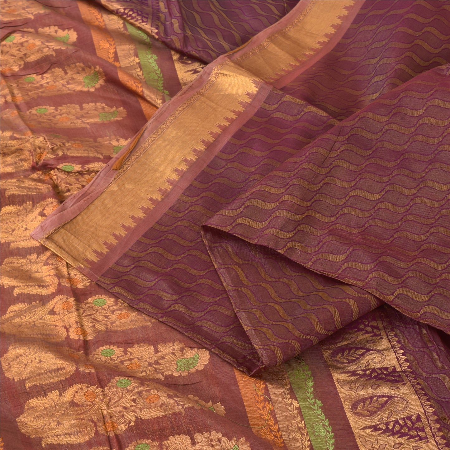 Sanskriti Vintage Purple Sarees Pure Silk Woven Premium Sari 5.5+yd Craft Fabric