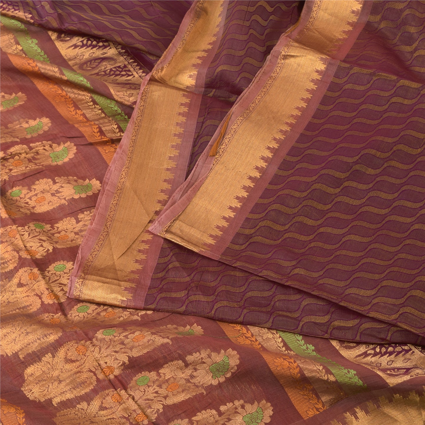 Sanskriti Vintage Purple Sarees Pure Silk Woven Premium Sari 5.5+yd Craft Fabric