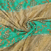 Sanskriti Vintage Green/Cream Sarees Georgette Hand Beaded Sari 6yd Craft Fabric