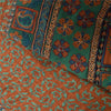 Sanskriti Vintage Green Sarees Pure Crepe Hand Embroidered Sari 5yd Craft Fabric