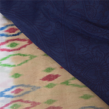 Sanskriti Vintage Dark Blue/Beige Sarees Pure Cotton Printed Sari Craft Fabric