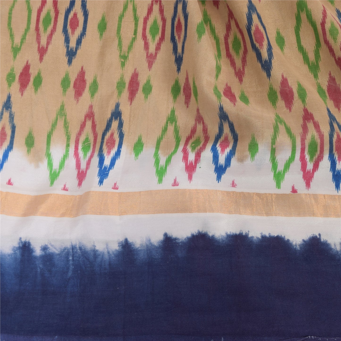 Sanskriti Vintage Dark Blue/Beige Sarees Pure Cotton Printed Sari Craft Fabric