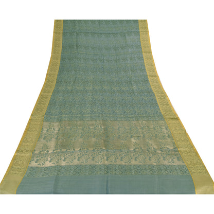 Sanskriti Vintage Indian Light Gray Sarees Pure Silk Woven Sari 5yd Craft Fabric