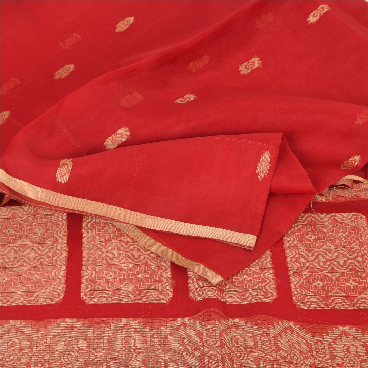 Sanskriti Vintage Indian Red Sarees Pure Silk Woven Ethnic Sari 5yd Craft Fabric