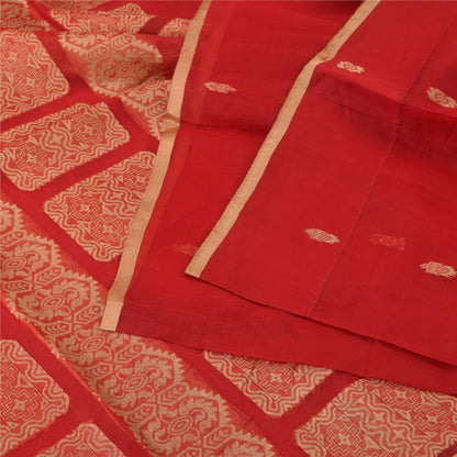 Sanskriti Vintage Indian Red Sarees Pure Silk Woven Ethnic Sari 5yd Craft Fabric