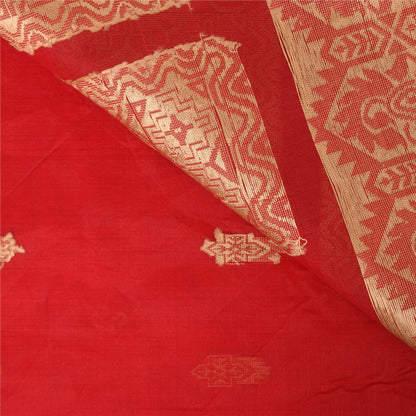 Sanskriti Vintage Indian Red Sarees Pure Silk Woven Ethnic Sari 5yd Craft Fabric