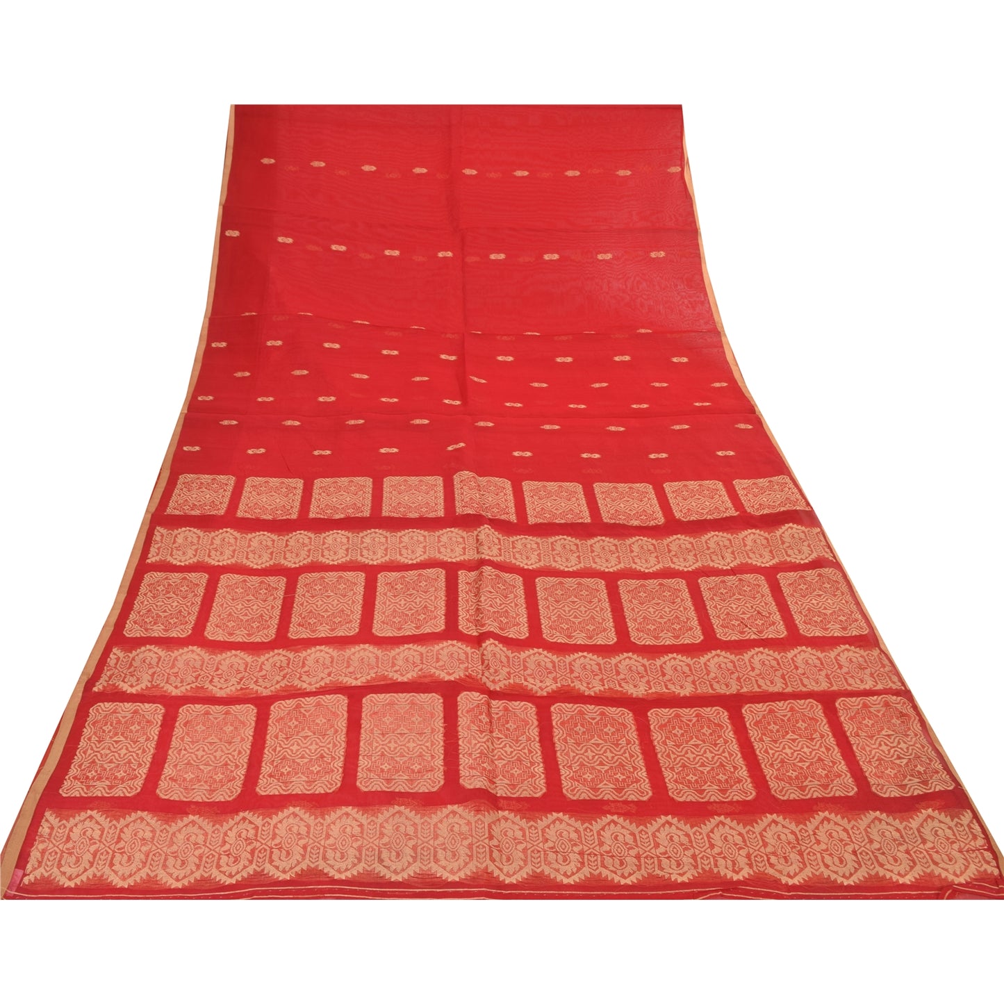 Sanskriti Vintage Indian Red Sarees Pure Silk Woven Ethnic Sari 5yd Craft Fabric