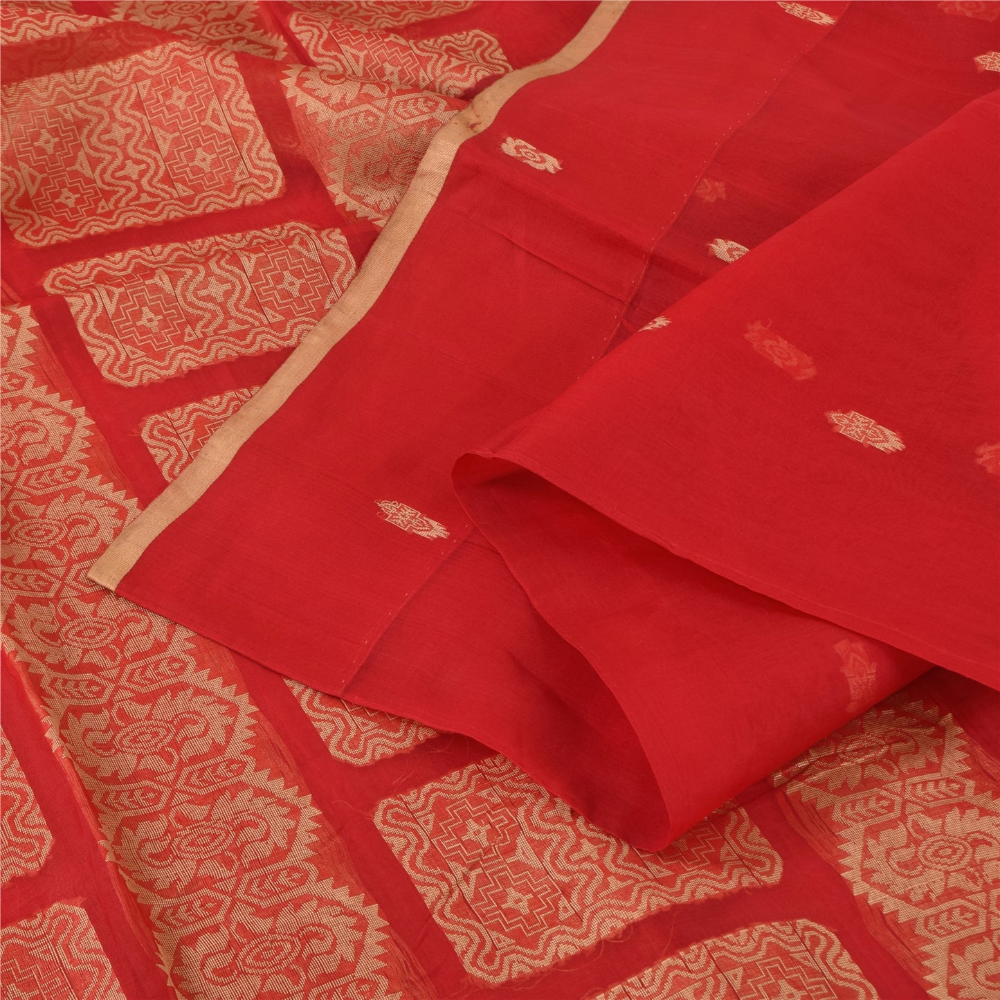 Sanskriti Vintage Indian Red Sarees Pure Silk Woven Ethnic Sari 5yd Craft Fabric