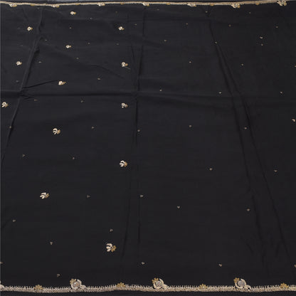 Sanskriti Vintage Black Sarees Pure Silk Hand Beaded Premium Sari Craft Fabric