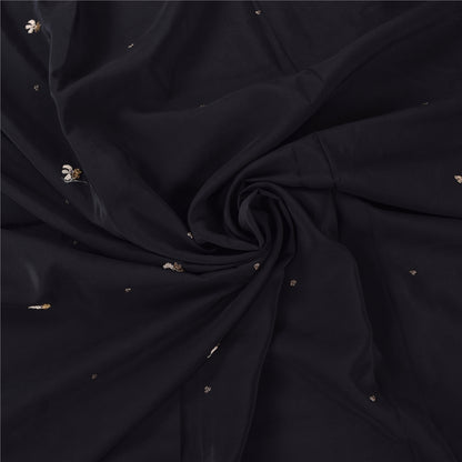 Sanskriti Vintage Black Sarees Pure Silk Hand Beaded Premium Sari Craft Fabric