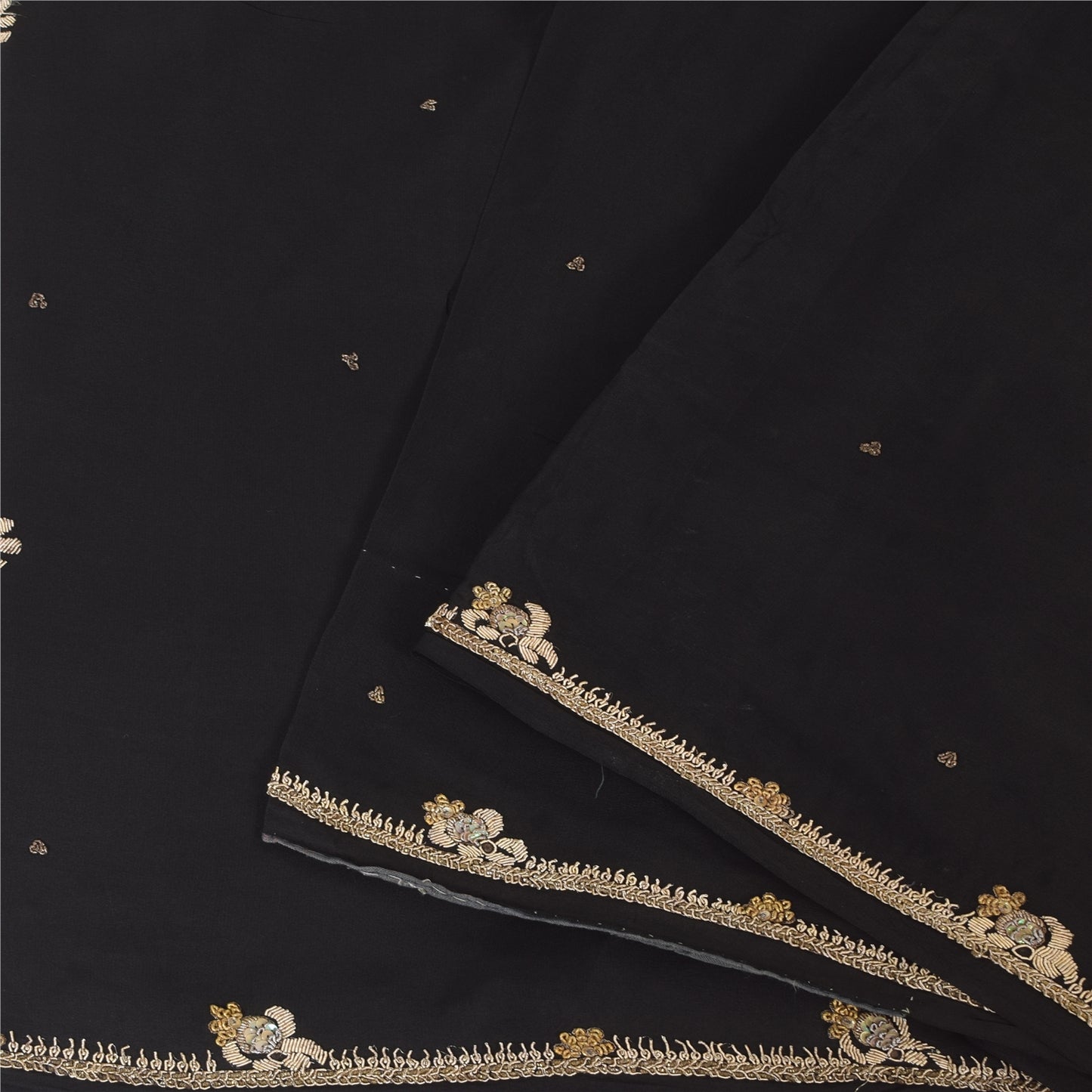 Sanskriti Vintage Black Sarees Pure Silk Hand Beaded Premium Sari Craft Fabric