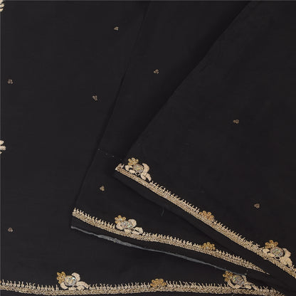 Sanskriti Vintage Black Sarees Pure Silk Hand Beaded Premium Sari Craft Fabric