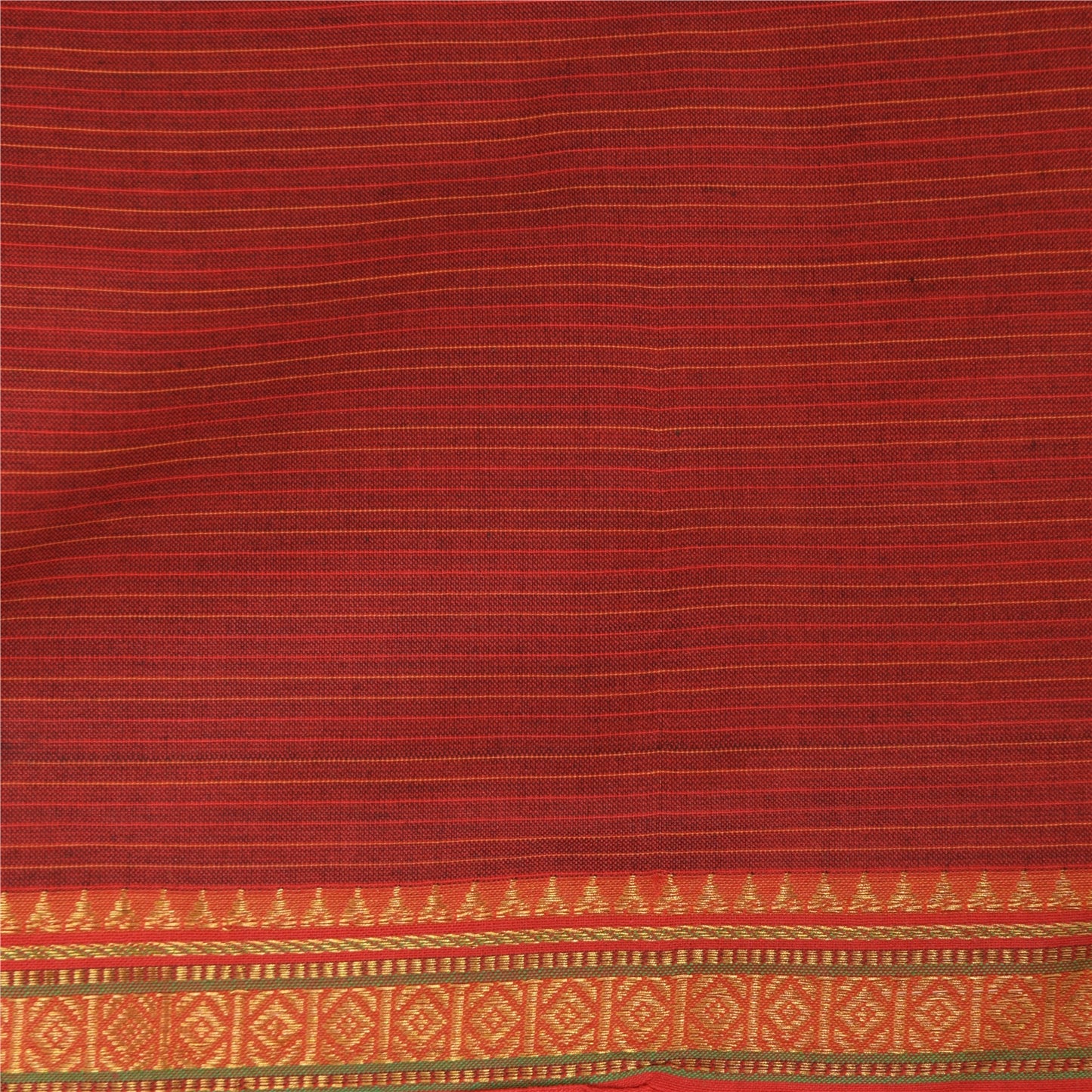 Sanskriti Vintage Red/Brown Sarees Pure Cotton Woven Premium Sari Craft Fabric