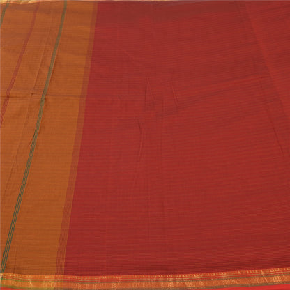 Sanskriti Vintage Red/Brown Sarees Pure Cotton Woven Premium Sari Craft Fabric