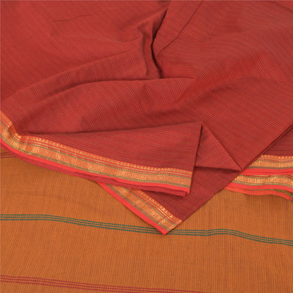 Sanskriti Vintage Red/Brown Sarees Pure Cotton Woven Premium Sari Craft Fabric