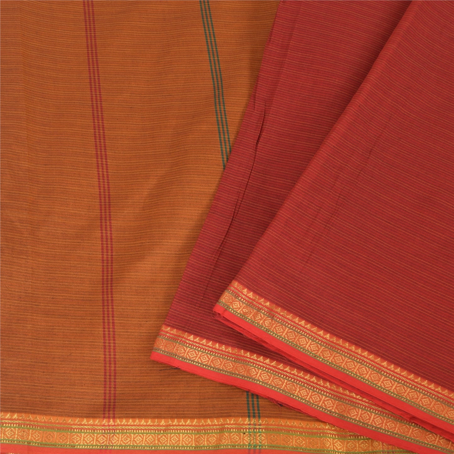 Sanskriti Vintage Red/Brown Sarees Pure Cotton Woven Premium Sari Craft Fabric