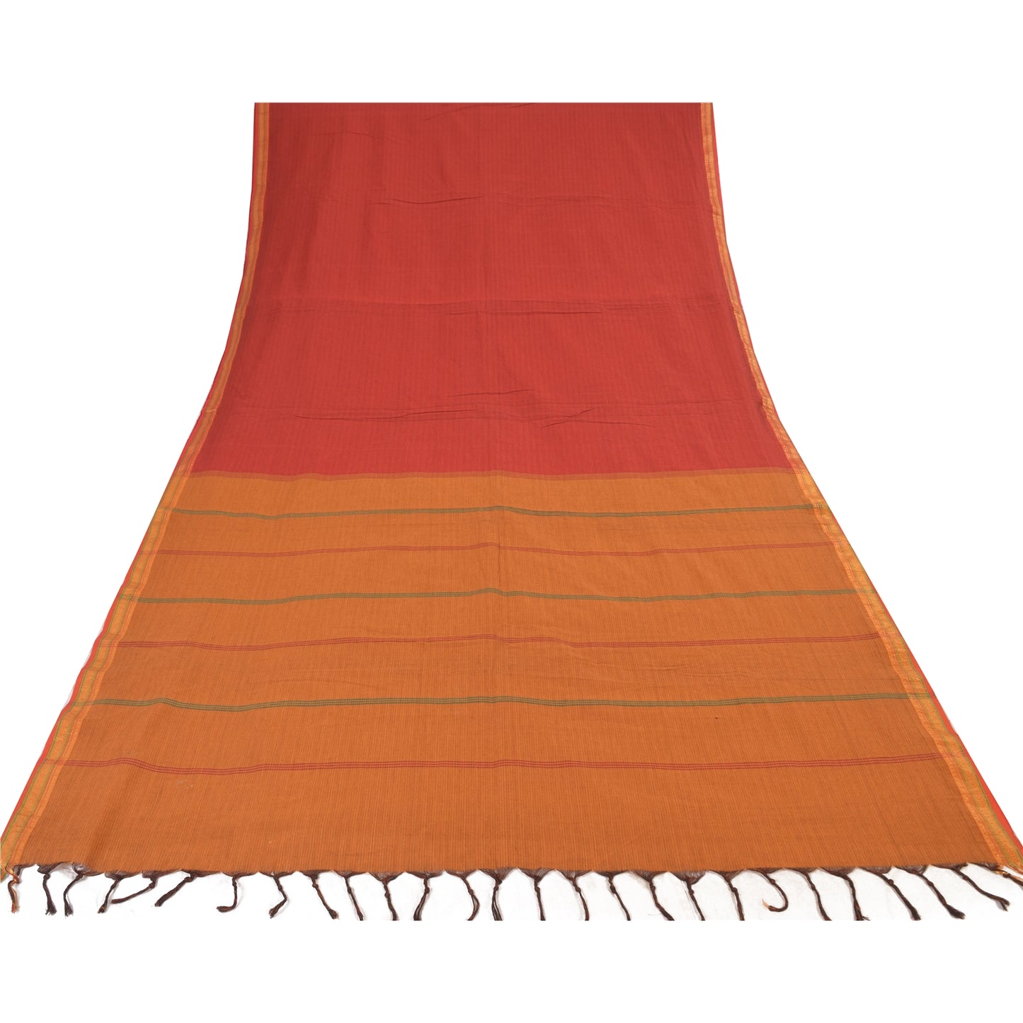 Sanskriti Vintage Red/Brown Sarees Pure Cotton Woven Premium Sari Craft Fabric