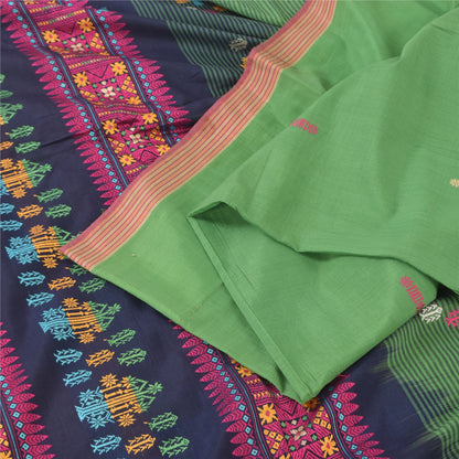 Sanskriti Vintage Dark Blue/Green Sarees Pure Cotton Woven Premium Sari Fabric