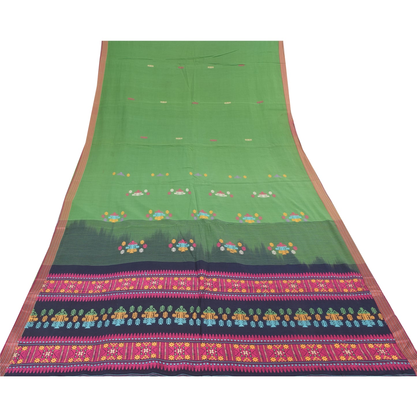 Sanskriti Vintage Dark Blue/Green Sarees Pure Cotton Woven Premium Sari Fabric