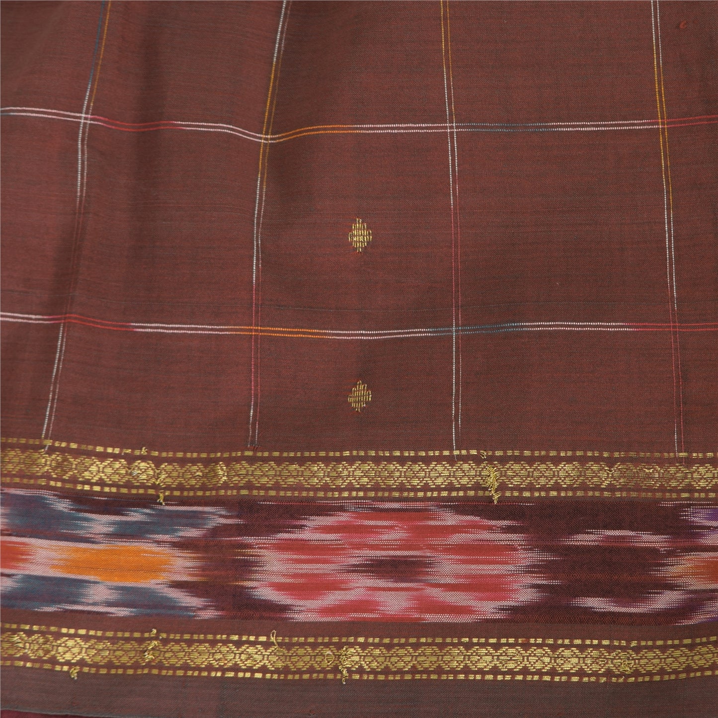 Sanskriti Vintage Brown Sarees Pure Silk Woven Ikat Premium Sari 5ydCraft Fabric