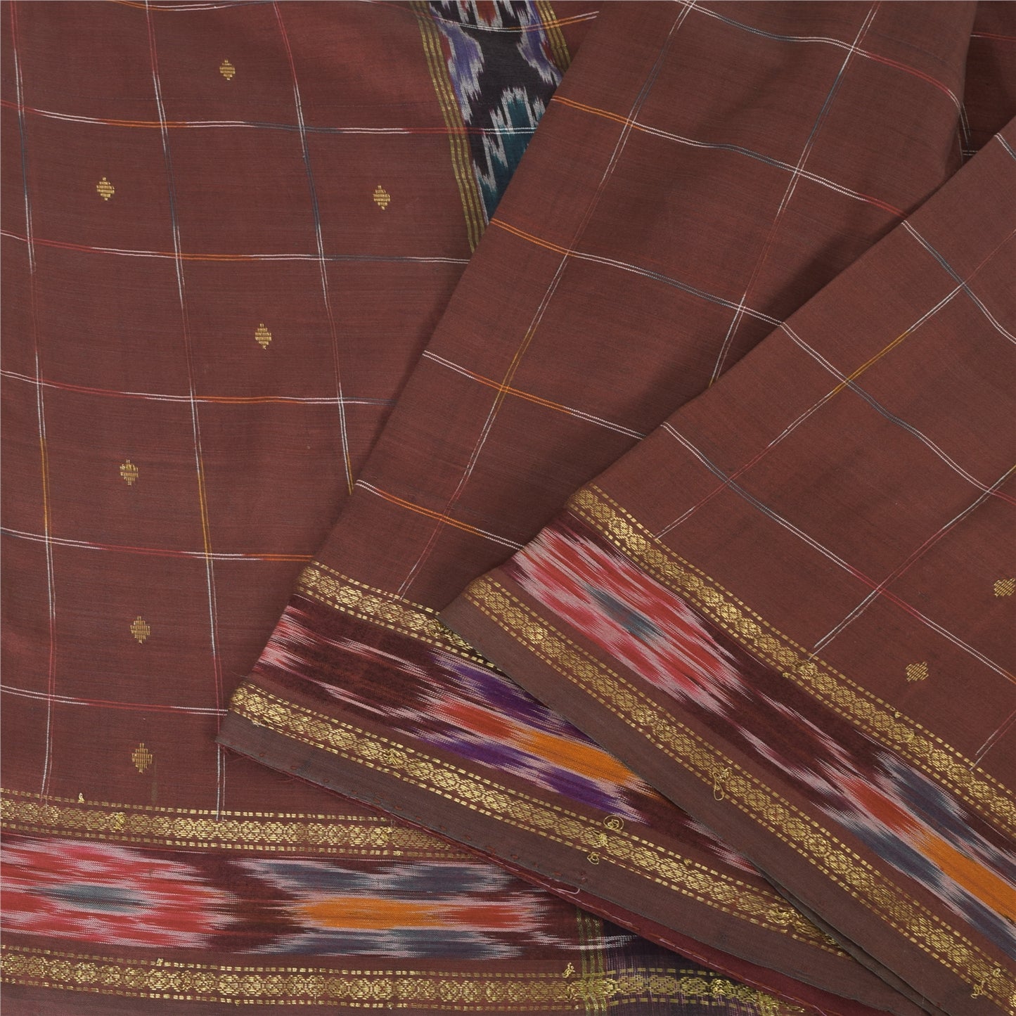 Sanskriti Vintage Brown Sarees Pure Silk Woven Ikat Premium Sari 5ydCraft Fabric