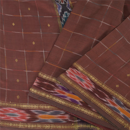 Sanskriti Vintage Brown Sarees Pure Silk Woven Ikat Premium Sari 5ydCraft Fabric