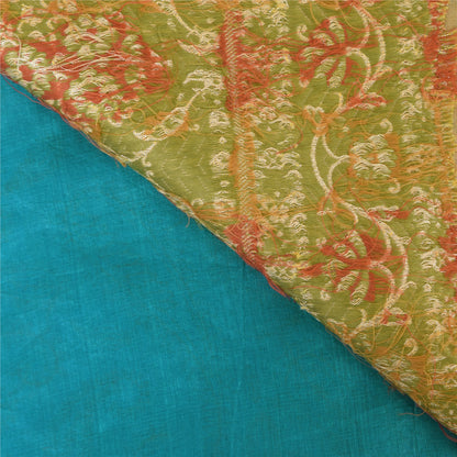 Sanskriti Vintage Blue/Cream Sarees Pure Silk Hand Embroidered Sari Craft Fabric