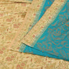 Sanskriti Vintage Blue/Cream Sarees Pure Silk Hand Embroidered Sari Craft Fabric