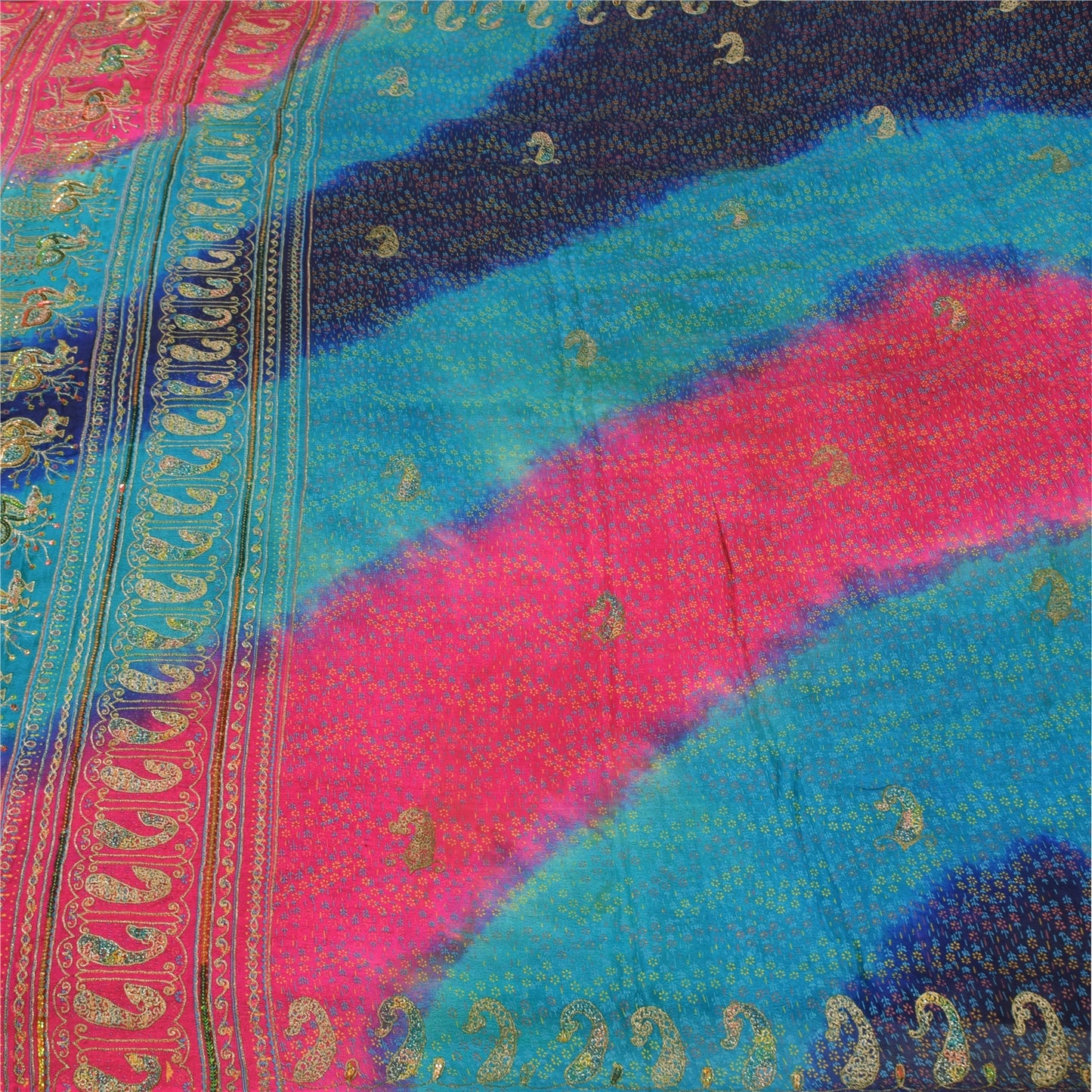 Sanskriti Vintage Multi Sarees Pure Silk Hand Beaded Printed Sari 6+ yrd Fabric