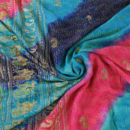 Sanskriti Vintage Multi Sarees Pure Silk Hand Beaded Printed Sari 6+ yrd Fabric